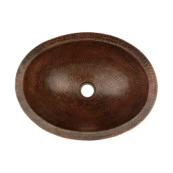 17" Compact Oval Skirted Vessel Hammered Copper Sink