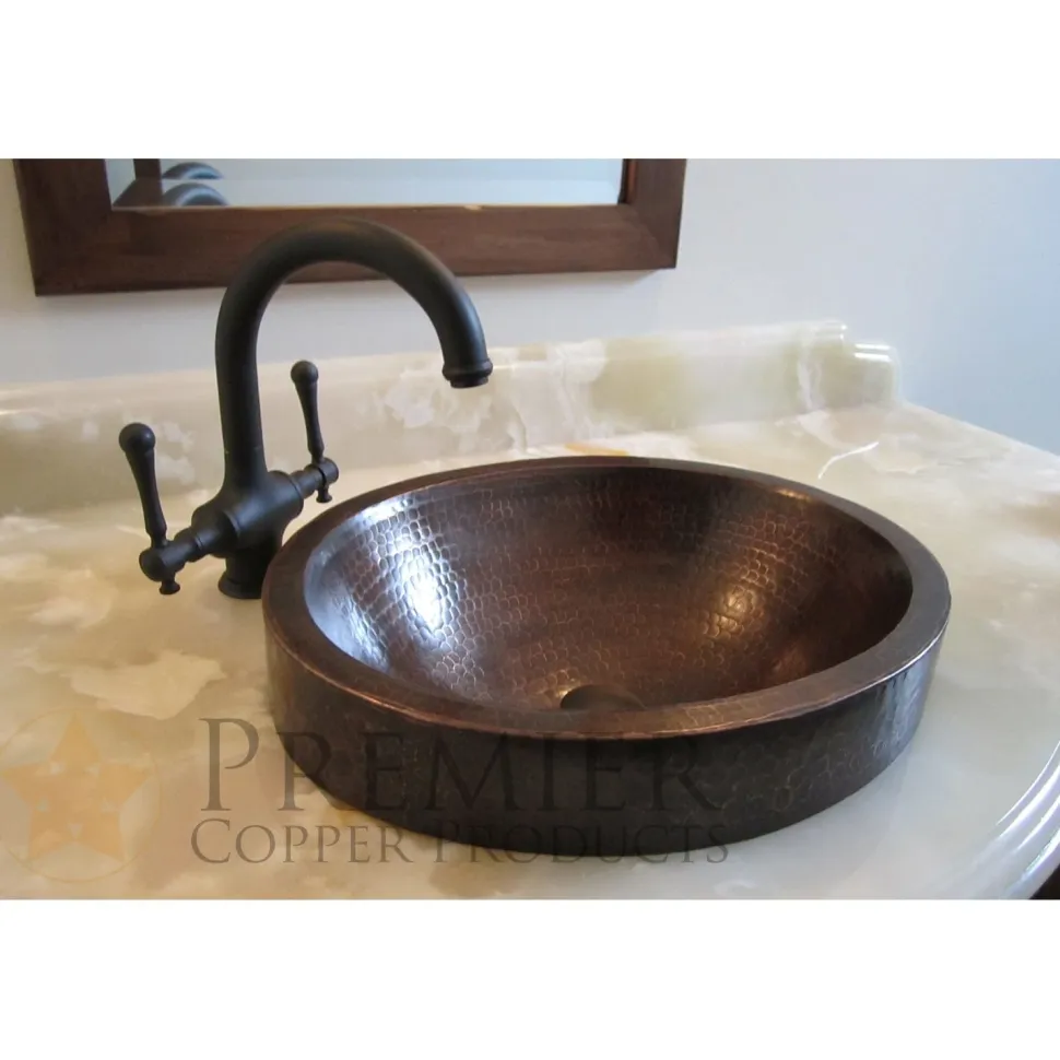17" Compact Oval Skirted Vessel Hammered Copper Sink