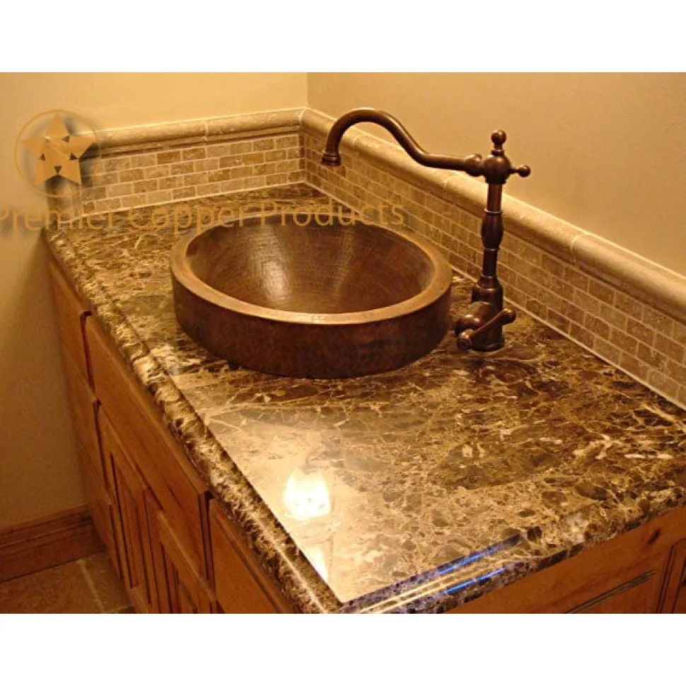 17" Compact Oval Skirted Vessel Hammered Copper Sink