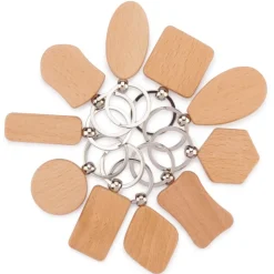 Engravable Mixed Shape Wooden Key Chains 10 Piece