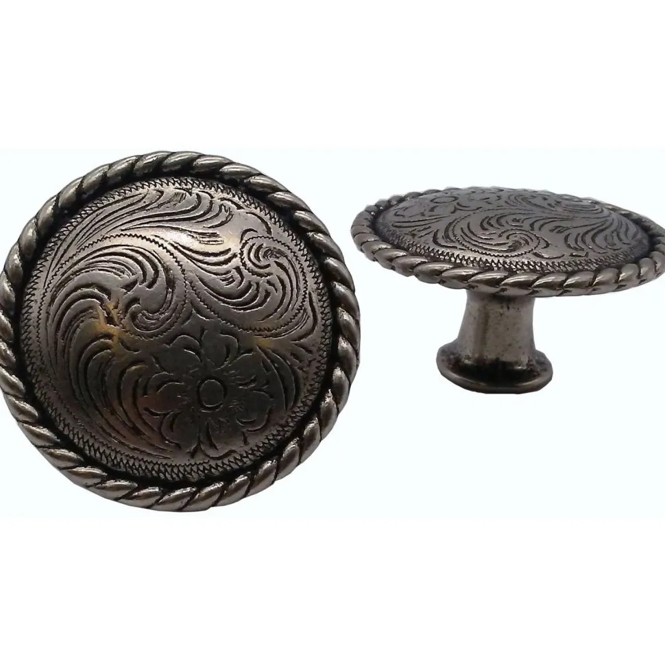 Engraved Flower Knob, Nickel Oxide