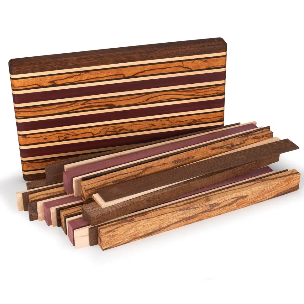 Exotic Cutting Board Kit 1-1/2" x 9-7/8" x 16" Brownheart, Maple, Marblewood, Purpleheart & Wenge