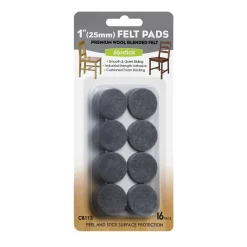 Heavy Duty Self Stick Felt Pads 1" Round 16 Piece