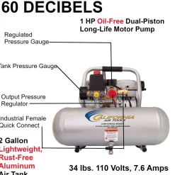 1HP 2 Gallon Aluminum Tank Air Compressor Oil-Free