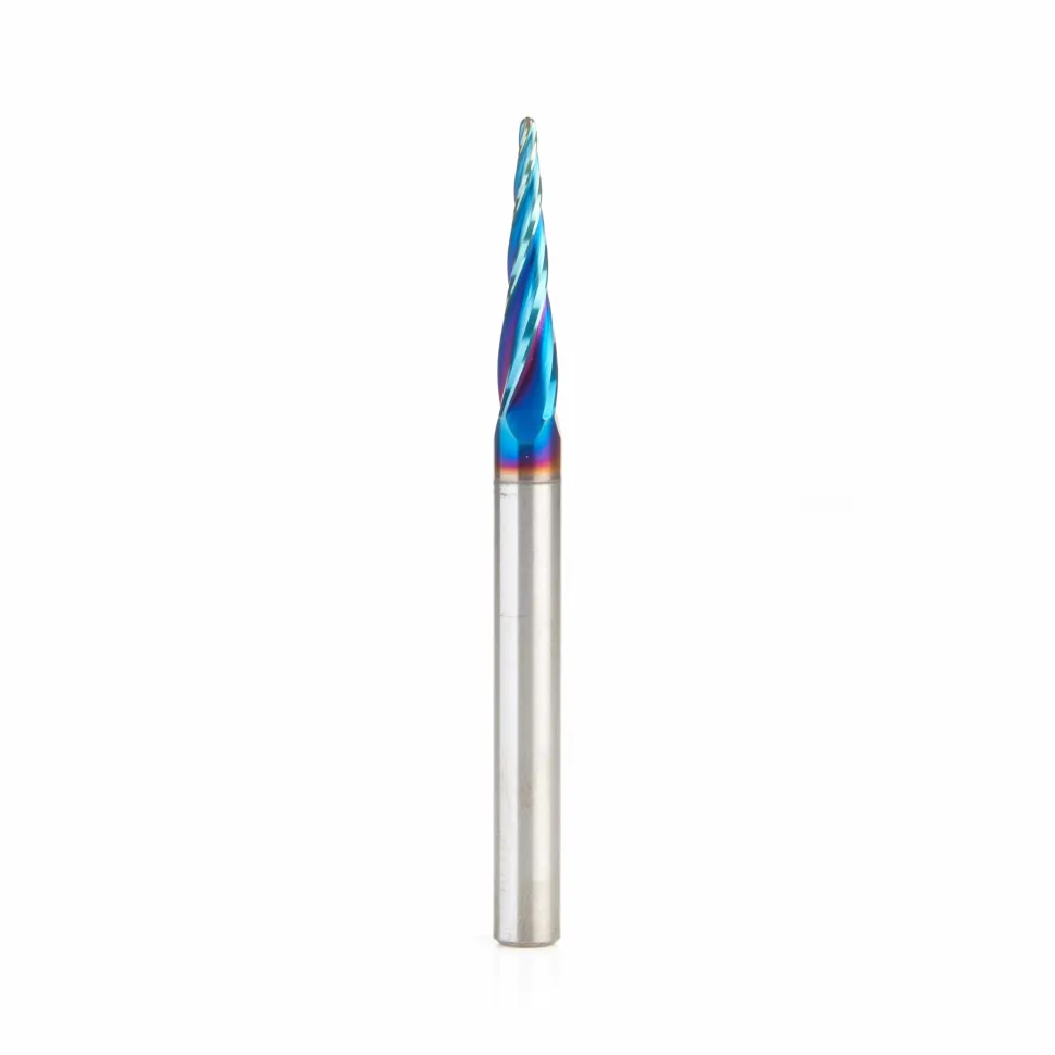 46282-K 2D/3D Carving 5.4 Deg Tapered Angle Ball Tip 1/16 Dia x 1/32 Radius x 1 x 1/4 Sh Solid Carbide Up-Cut Spiral Rou