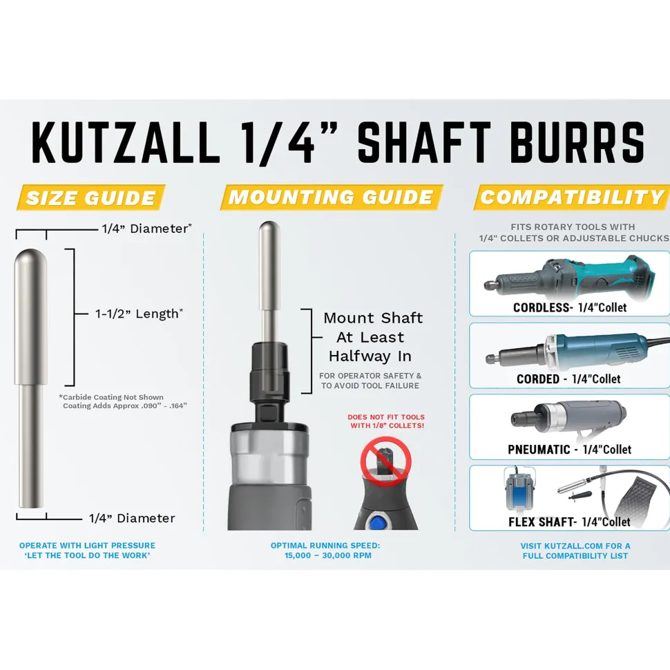 Original Ball Nose Burr, 1/8" Shaft, Fine (1/8" x 3/4")