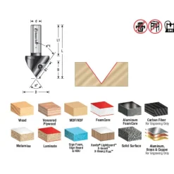 RC-1148 Insert V-Groove 60 Deg x 59 / 64 x 1/4 Inch Shank CNC Router Bit