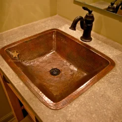 Rectangle Under Counter Hammered Copper Bathroom Sink