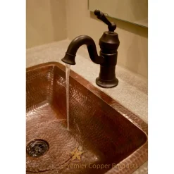 Rectangle Under Counter Hammered Copper Bathroom Sink