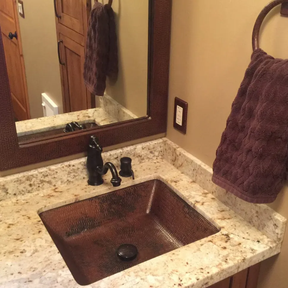 Rectangle Under Counter Hammered Copper Bathroom Sink