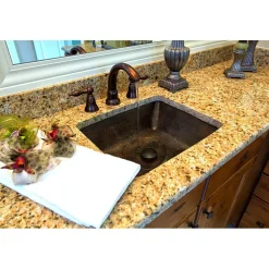 Rectangle Under Counter Hammered Copper Bathroom Sink