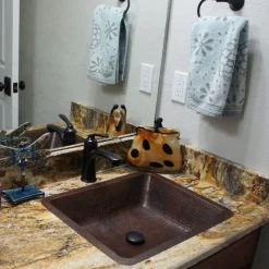 Rectangle Under Counter Hammered Copper Bathroom Sink
