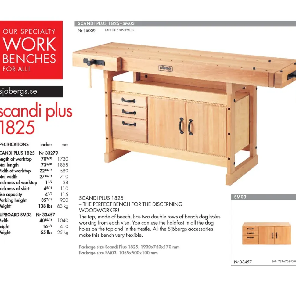 Scandi Plus 1825 Workbench with SM03 Storage Cabinet and Accessory Kit
