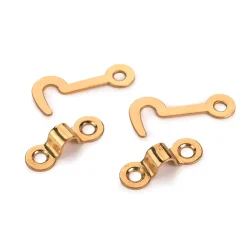 Solid Brass Miniature Hook and Staples Latch Hinge with Fasteners 2 Pack