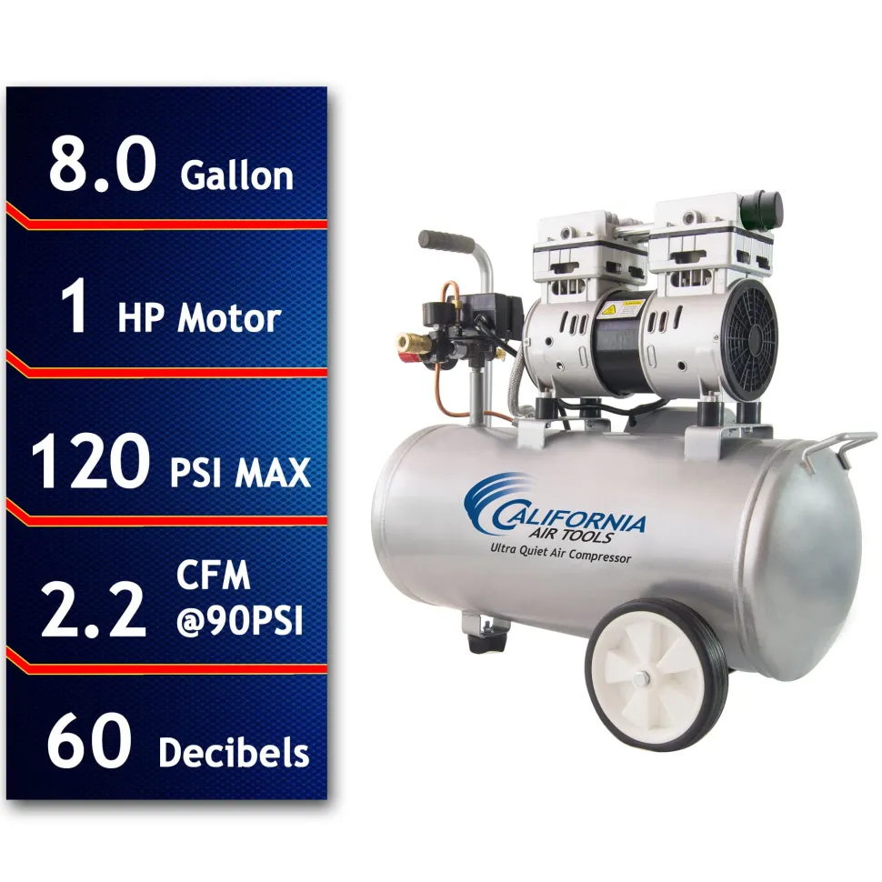 8010 Ultra Quiet and Oil-Free 1.0 HP, 8 Gal. Steel Tank Air Compressor