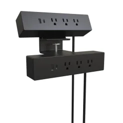 120V Dual Clamp-On Power Bar and USB Power Station Black